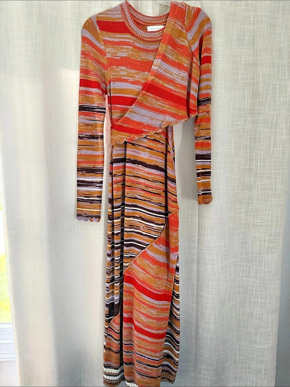 Jonathan Simkhai Striped Wrap Maxi Dress in Orange & Brown with side opening
